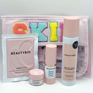 BeautyBio Simply the Best Set Travel Size Skincare & Haircare Favorites + Bag